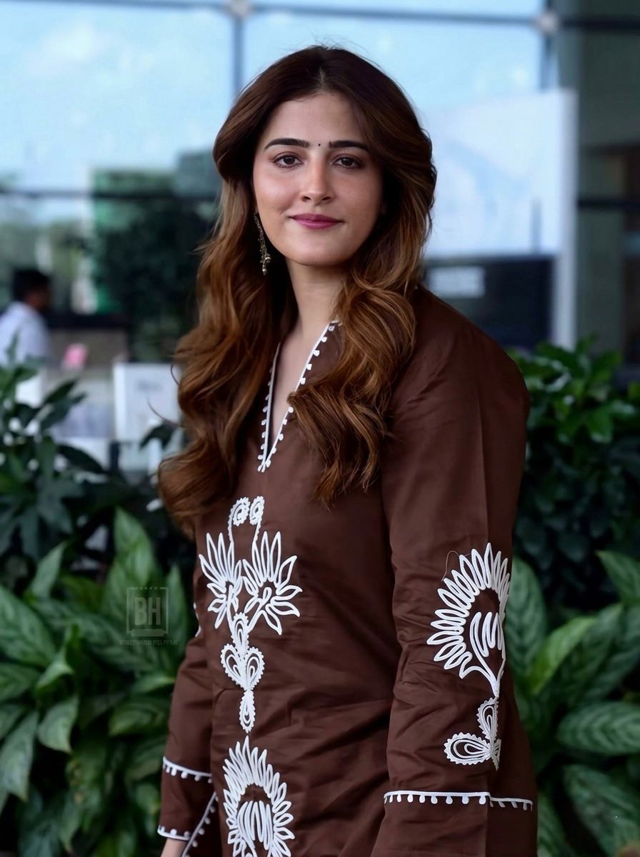 Brown Cotton Embroidered Kurta Pant Set for Women