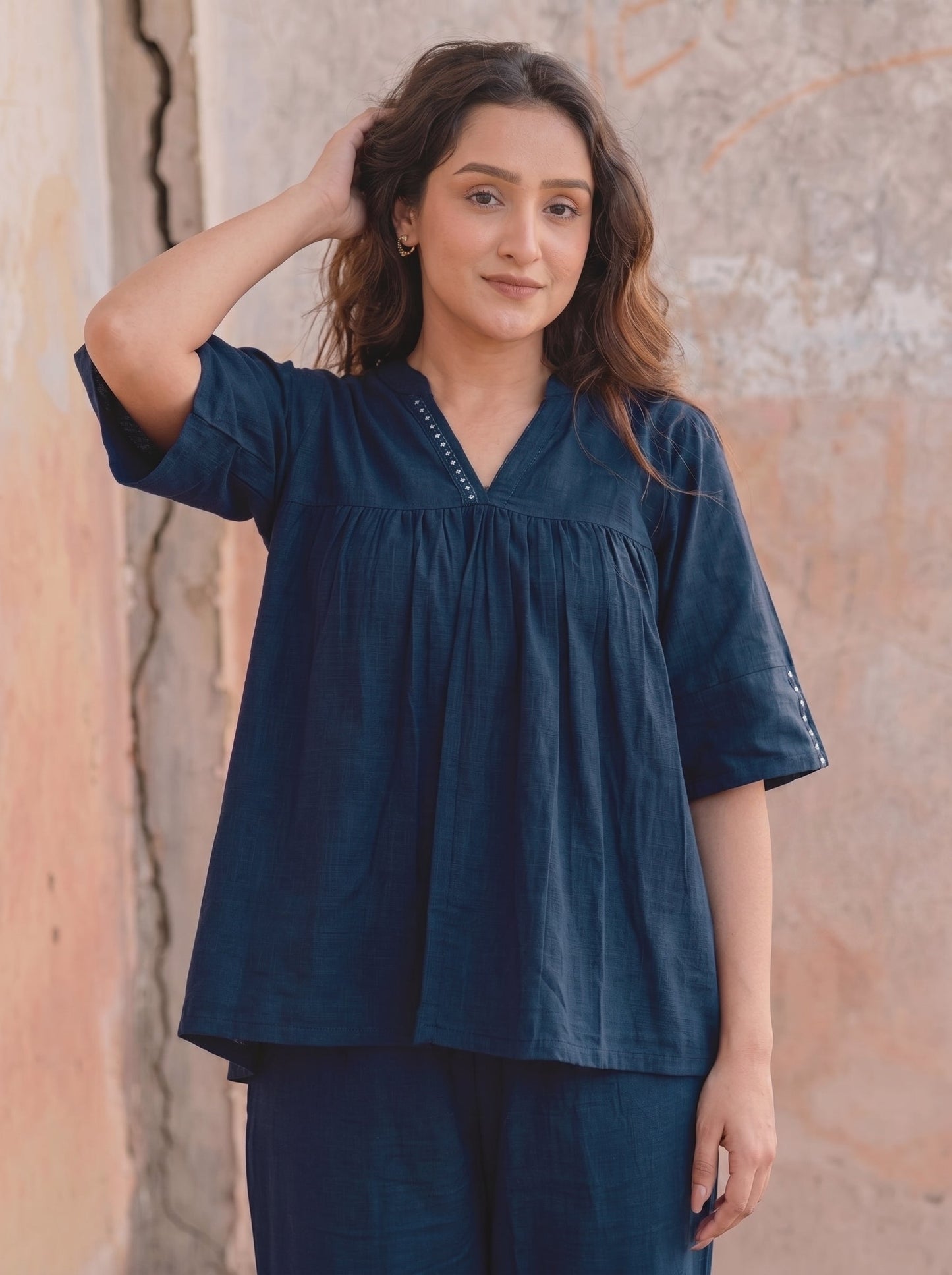 Navy Blue Cotton Co-Ord Set for Women
