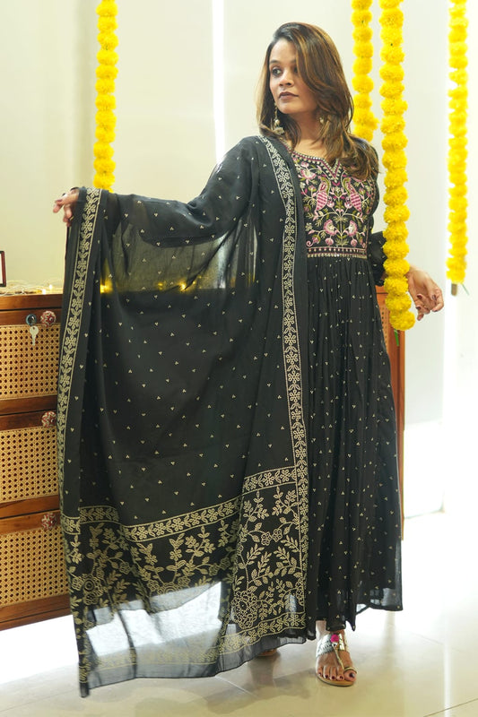 Black Embroidery Kurta Set with Dupatta