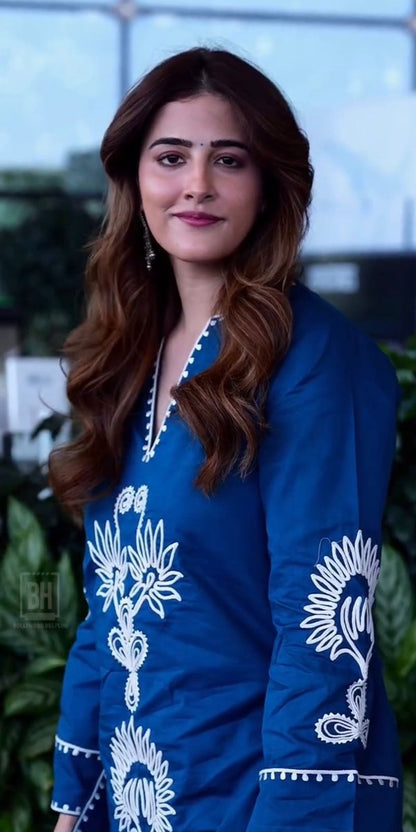 Blue Embroidered Ethnic Kurta Pant Set for Women