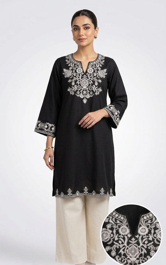 Black Embroidery cotton kurta set with Plazzo pants