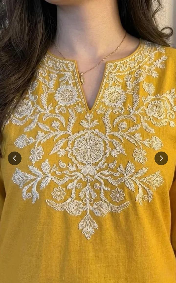 Yellow Cotton Embroidered Kurta Set with Palazzo Pants