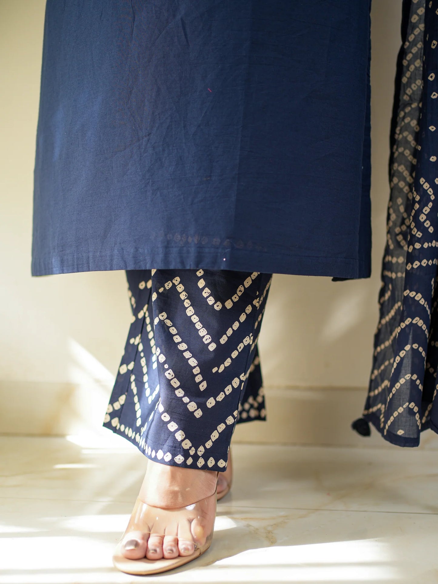 Navy Blue Bandhani Printed Kurta Set with Dupatta